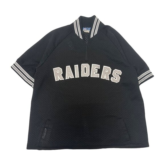 Vintage Majestic Oakland Raiders Mesh 1/4 Zip Jersey XL - Picture 1 of 4